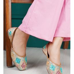 Shezone Women Grey Printed Ethnic Mojaris with Embroidered Flats-16