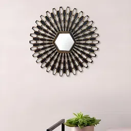 Art Street Brown Lotus Petal Round Shape Designed Decorative Wall Mirror-picture-29