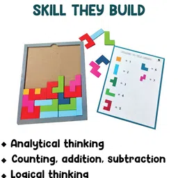 wonderLearn  Kids Pink & White Tetris Math Puzzle Board Game Learning and Development Toys image 2