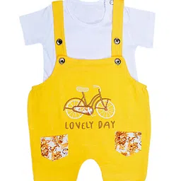 BAESD Infants Graphic Embroidered Pure Cotton Dungaree With T-Shirt-86