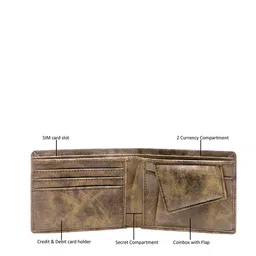 LOREM Men Brown Textured Two Fold Wallet with SIM Card Holder image 2