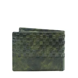 LOREM Men Green Textured Two Fold Wallet with SIM Card Holder image 4