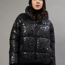 DKNY Typography Printed Mock Collar Puffer Jacket-32