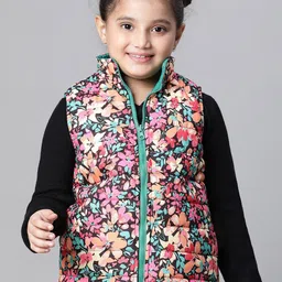 Oxolloxo Girls Floral Printed Mock Collar Reversible Padded Jacket-image-64