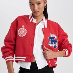 DeFacto Embroidered Crop Varsity Jacket-image-32