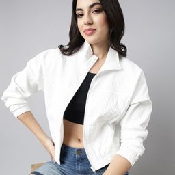 SHOWOFF Spread Collar Long Sleeves Windcheater Crop Oversized Bomber Jacket-76