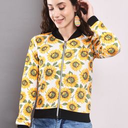 TANDUL Floral Printed Stand Collar Lightweight Cotton Bomber Jacket-21