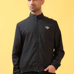 THINC Men Mandarin Collar Striped Casual Bomber Jacket-image-118