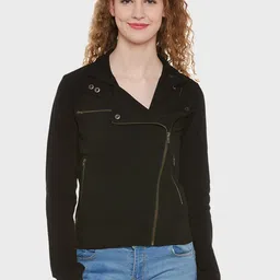 Hypernation Women Solid Cotton Long Sleeves Tailored Jacket-17