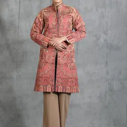 DUSALA INDIA Women Floral Woollen Longline Open Front Jacket-image-20