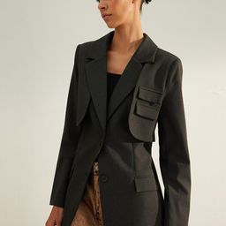 Trendyol Single-Breasted Notched Lapel Collar Longline Blazer-picture-36