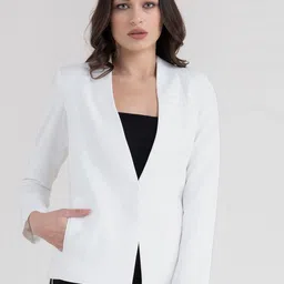 FableStreet Women White Open Front Blazer-37