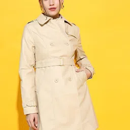 Tokyo Talkies Women Beige Leather Longline Tailored Jacket-image-42