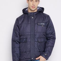 Adobe Men Navy Blue Lightweight Full Sleeve Hooded Quilted Jacket-image-1