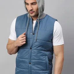Dennis Lingo Men Blue Grey Colourblocked Lightweight Padded Jacket-picture-19