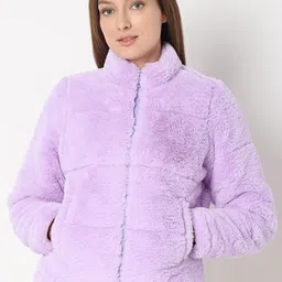 Vero Moda Mock Collar Long Sleeves Lightweight Faux Fur Trim Bomber Jacket-56