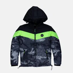 Status Quo Boys Black And Grey Colourblocked Hooded Padded Jacket-image-1