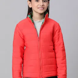 Oxolloxo Girls Floral Printed Reversible Mock Collar Padded Jacket-image-64