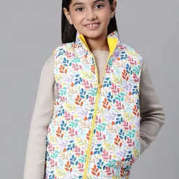 Oxolloxo Girls Floral Printed Reversible Mock Collar Padded Jacket-picture-30