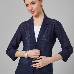 Style Quotient Women Self Design Floral Lace Tailored Smart Casual Jacket-49