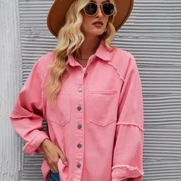 JC Mode Women Spread Collar Solid Casual Denim Jacket-59