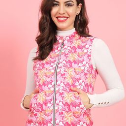 TANDUL Women Floral Fleece Lightweight Crop Quilted Jacket-47