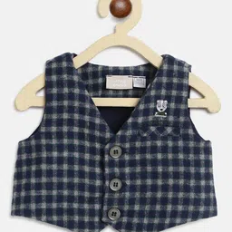 Chicco Boys Navy Blue Grey Checked Crop Tailored Jacket-57
