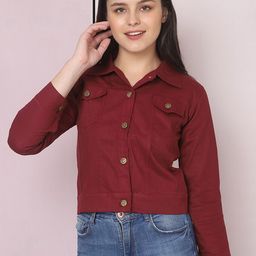 BUY NEW TREND Women Maroon Lightweight Crop Tailored Jacket-image-32