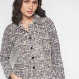 AND Self Design Spread Collar Long Sleeves Tailored Jacket-19