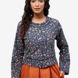 Baawri Floral Pure Cotton Crop Tailored Jacket-21