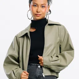 FREAKINS Spread Collar Long Sleeves Leather Jacket-48