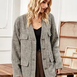 StyleCast Women Grey Longline Tailored Jacket-image-44