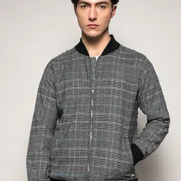 Campus Sutra Checked Stand Collar Windcheater Bomber Jacket-picture-42