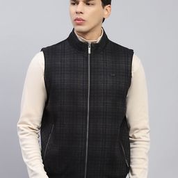 Monte Carlo Men Mock Collar Checked Casual Tailored Lightweight Jacket-15