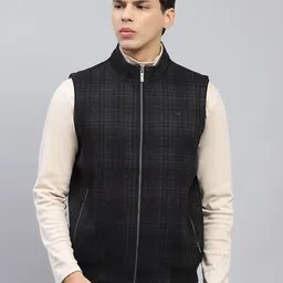 Monte Carlo Men Mock Collar Checked Casual Tailored Lightweight Jacket-12