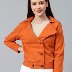 Campus Sutra Women Orange Windcheater Crop Outdoor Tailored Jacket-image-64