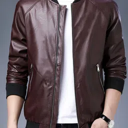 StyleCast x Revolte Men Stand Collar Solid Casual Leather Jacket-20