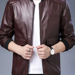 StyleCast x Revolte Men Stand Collar Solid Casual Leather Jacket-image-32