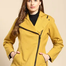 WoowZerz Women Mustard Yellow Asymmetric Closure Tailored Jacket-picture-23