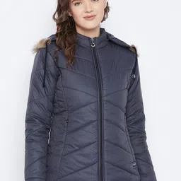 VERO AMORE Women Navy Blue Insulator Padded Jacket With Detachable Hood-image-38