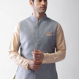 KISAH Men Grey Printed Nehru Jacket-2