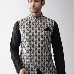 KISAH Men Grey  Printed Nehru Jacket-0