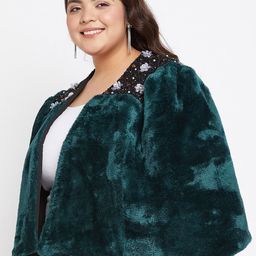 Antheaa Curve Plus Size Fux Fur Trim Embellished Crop Open Front Jacket image 4