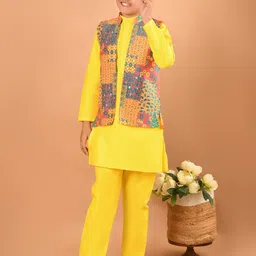 LilPicks Boys Regular Band Collar Kurta & Pyjamas With Printed Jacket-37