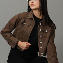 SHOWOFF Spread Collar Crop Denim Jacket-image-102