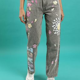 Tokyo Talkies Women Grey Typography Printed Dad Fit High Rise Light Fade Cotton Jeans-image-80