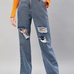 Orchid Blues Women Flared High Rise Mildly Distressed Cotton Jeans-image-64