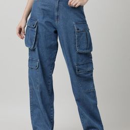 Bene Kleed Women Relaxed Fit High-Rise Clean Look Cotton Cargo Jeans-picture-7