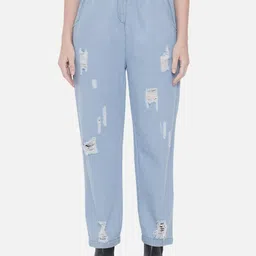 Orchid Blues Women Blue Mom Fit High-Rise Mildly Distressed Jeans-image-60