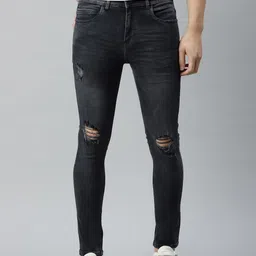 Mast & Harbour Men Black Super Skinny Fit Slash Knee Light Fade Stretchable Jeans-picture-31